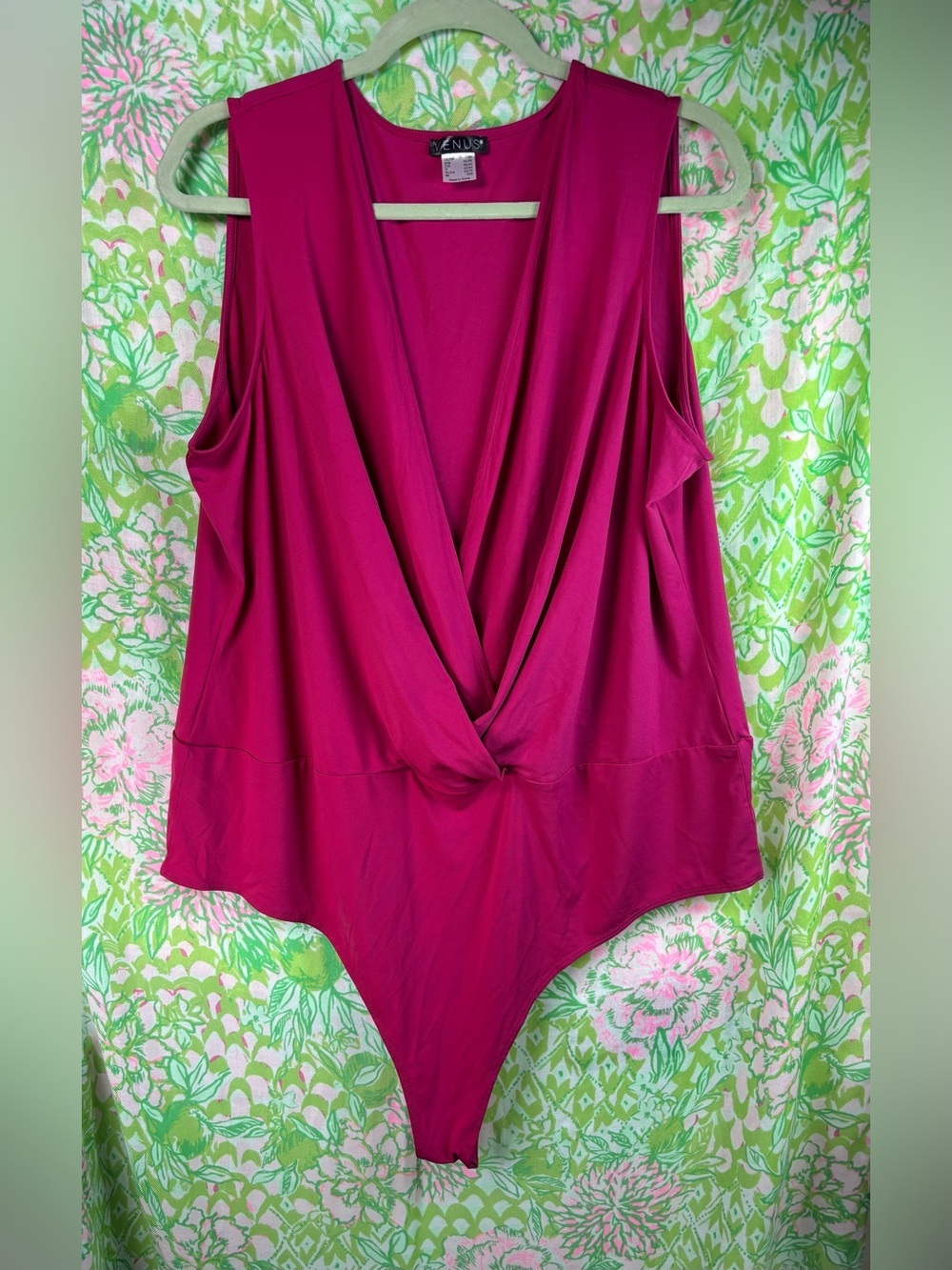 Venus Fuchsia Twist-Front Sleeveless Bodysuit Top